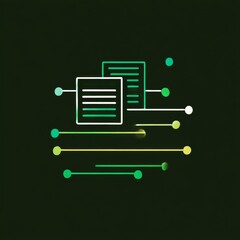 Fototapete - Data Flow Visualization: Document Transfers with Linear Connection Graphics on Dark Background.
