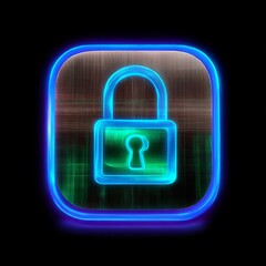 Aufkleber - Cyber Security: Glowing Blue Padlock Symbol on a Black Background for Security, Encryption and Digital Protection