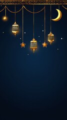Wall Mural - the sky is dark and cloudy, with a crescent moon shining brightly in the middle. the clouds cover th