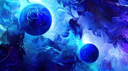 Wall Mural - Enigmatic blue and purple abstract background with cosmic elements creating a dreamlike atmosphere in deep space shadow play