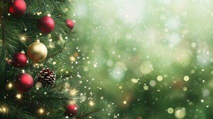 Wall Mural - festive green holiday background with christmas theme