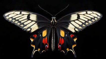 Fototapete - A single butterfly perched on a dark surface