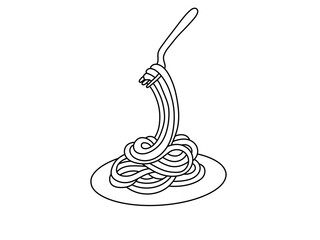 Wall Mural - vector isolated spaghetti fork plate dish colorless black and white contour line easy drawing