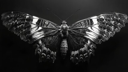 Fototapete - A close-up photograph of a butterfly's body and wings in monochrome tones