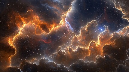 Wall Mural - stunning nebula illuminating the cosmic sky with interstellar storms and ethereal volumetric lightin