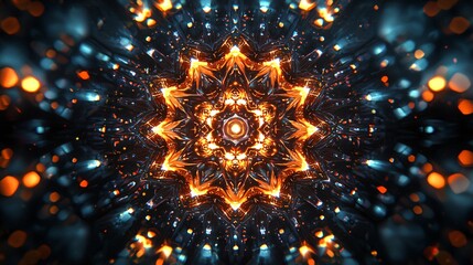 Wall Mural - stunning star burst radiating from the center of the picture with kaleidoscope vision and glowing re