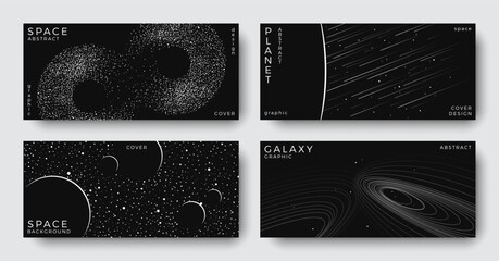 Wall Mural - set of abstract space astronomy horizontal backgrounds. linear galaxy, meteorites, planet. black and