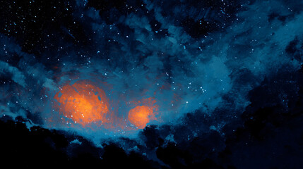 Wall Mural - cosmic swirls of orange and blue nebulae in a starry expanse
