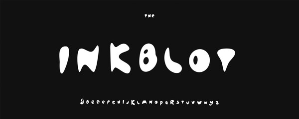 Poster - Blobby liquid font, surreal splash letters, abstract soft-edged alphabet with bold twist, playful experimental feel for standout creative graphics, immersive youth identity. Vector typeset.