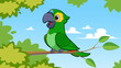 © favectors - Colorful parrot resting on a tree branch. Colorful vector illustration of a green parrot character in nature.