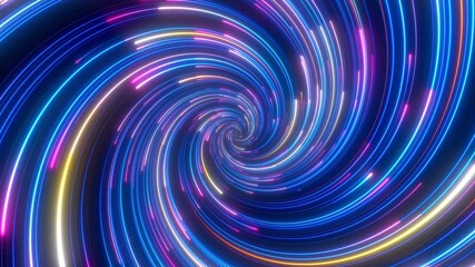 Wall Mural - minimal spiral in infinite rotation. abstract background in blue and purple neon colors. rotating ga