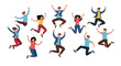© NoblePix - Diverse Group of Joyful People Jumping – Cartoon Illustration of Celebration and Unity