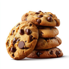 Wall Mural - Freshly baked chocolate chip cookies with golden brown texture and melted chips perfect for food design or ads isolated on transparent background isolated white background