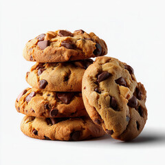 Wall Mural - Freshly baked chocolate chip cookies with golden brown texture and melted chips perfect for food design or ads isolated on transparent background isolated white background