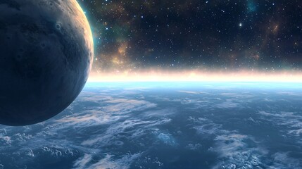 Wall Mural - enigmatic planet suspended in the cosmic sky evoking a sense of wonder and curiosity about the unive