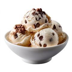 Wall Mural - Delicious chocolate chip ice cream in a white bowl with creamy texture and chocolate chips on top perfect dessert for sweet treats isolated on transparent background. isolated white background