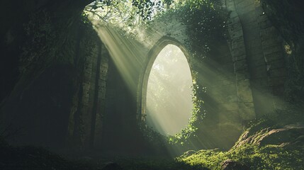 Wall Mural - divine light streaming through a mysterious tunnel creating a magical atmosphere in an enchanting fa