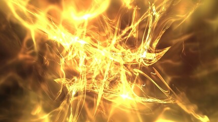 Wall Mural - fiery abstract art depicting bright yellow flames with unpredictable formations in a soft light envi