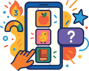 Wall Mural - vector illustration of a language learning app with vocabulary cards, progress meter, daily streak, 