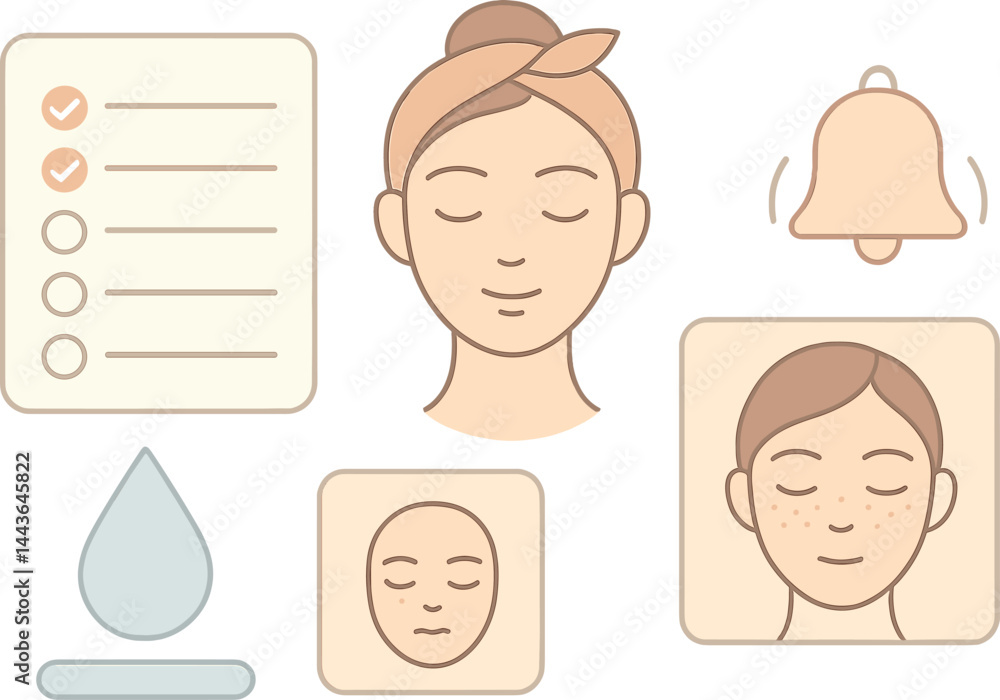 Vector illustration of a facial skincare tracker with routine checklist ...