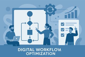 Wall Mural - digital workflow optimization. vector illustration of streamlined processes, team efficiency, and au