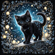 © Tutti - Black kitten cat, curiouse stand amongst fairylights
