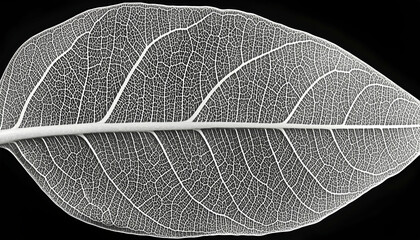 Wall Mural - skeletonized leaf, intricate vein detail, black background, nature study, botanical illustration