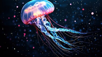 Wall Mural - close-up of a jellyfish in a watery body with numerous bubbles below
