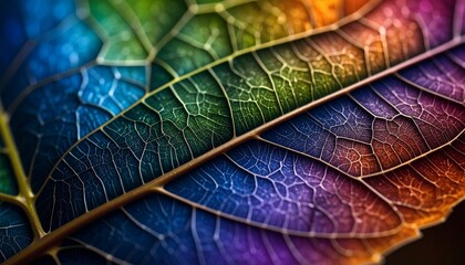 close up of beautiful detail of a leaf with abstract colorful background, graphic resource
