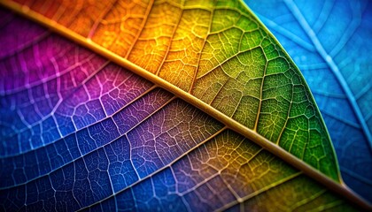 close up of beautiful detail of a leaf with abstract colorful background, graphic resource