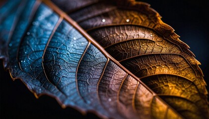 close up of beautiful detail of a leaf with abstract colorful background, graphic resource