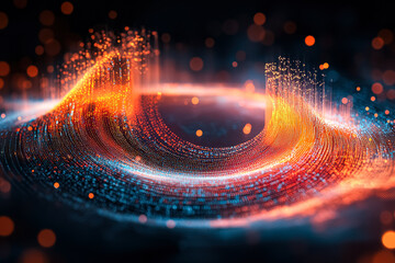 Wall Mural - colorful, abstract image of a spiral with orange and blue colors. the spiral is surrounded by a dark