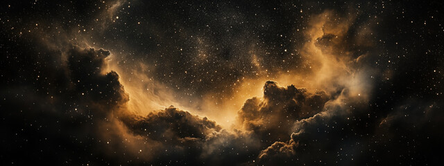 Wall Mural - Night Sky in Black and Gold Colors Panorama Background Banner