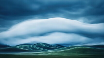 Wall Mural - painting of distant mountain range with dark sky and cloudy foreground