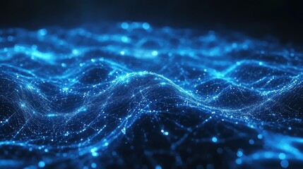 Wall Mural - Abstract digital wave with glowing nodes in the background. Possible use technology, science, data
