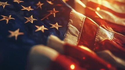 Wall Mural - close-up shot of an american flag with the sun shining through, great for patriotic events and celeb