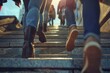 © NikoG - Business people climb the stairs of the city stairs. Close-up of the impersonal legs rising up