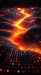 Wall Mural - glowing digital stream flows on a dark, dotted landscape
