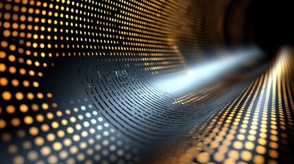Wall Mural - golden dots line black tunnel with white light