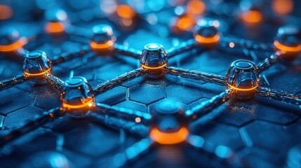 Wall Mural - hexagon pattern with interconnected nodes and light glow
