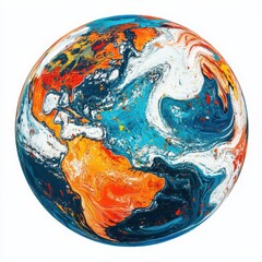 Wall Mural - Abstract earth globe with vibrant colors and fluid textures on white background