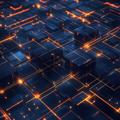 Wall Mural - Glowing circuits and cubes in an abstract design, a futuristic technology concept