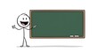 © ROSARIO - Cheerful stick figure presenting a blank chalkboard for educational purposes