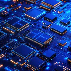 Wall Mural - Close-up of a bright lit circuit board, shows technology details, for use in science, and design