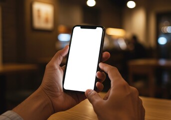 blank smartphone screen in cafe