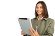 © PeopleVideos - Businesswoman smiling and using digital tablet, isolated on transparent background