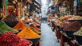 Vibrant Bustling Mumbai Street Market with Colorful Spices Textiles and Fresh Produce on Display
