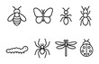 © Павел Озарчук - Insects outline icon set – linear style nature, wildlife, and bug symbols for entomology: bee, butterfly, ant, caterpillar, spider, dragonfly, ladybug.