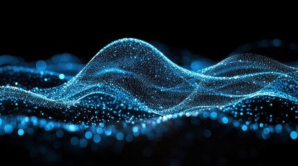 Wall Mural - Abstract blue data wave, digital technology, dark background, futuristic design, website banner