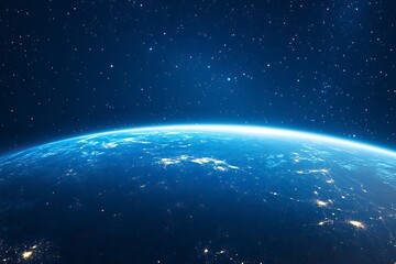 blue planet with a starry sky background. dark space. abstract cosmic background. elements of text a
